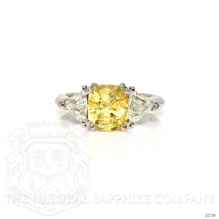 3.70 Ct. Yellow Sapphire and Natural Diamond Three Stone Ring, Platinum 950