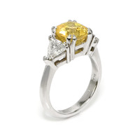 3.70 Ct. Yellow Sapphire and Natural Diamond Three Stone Ring, Platinum 950 Image