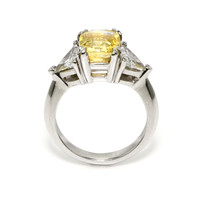 3.70 Ct. Yellow Sapphire and Natural Diamond Three Stone Ring, Platinum 950 Image