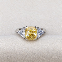 3.70 Ct. Yellow Sapphire and Natural Diamond Three Stone Ring, Platinum 950 Life Style