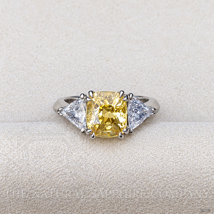 3.70 Ct. Yellow Sapphire and Natural Diamond Three Stone Ring, Platinum 950