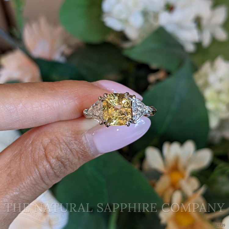 3.70 Ct. Yellow Sapphire and Natural Diamond Three Stone Ring, Platinum 950