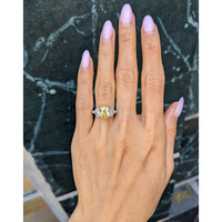 3.70 Ct. Yellow Sapphire and Natural Diamond Three Stone Ring, Platinum 950 Life Style