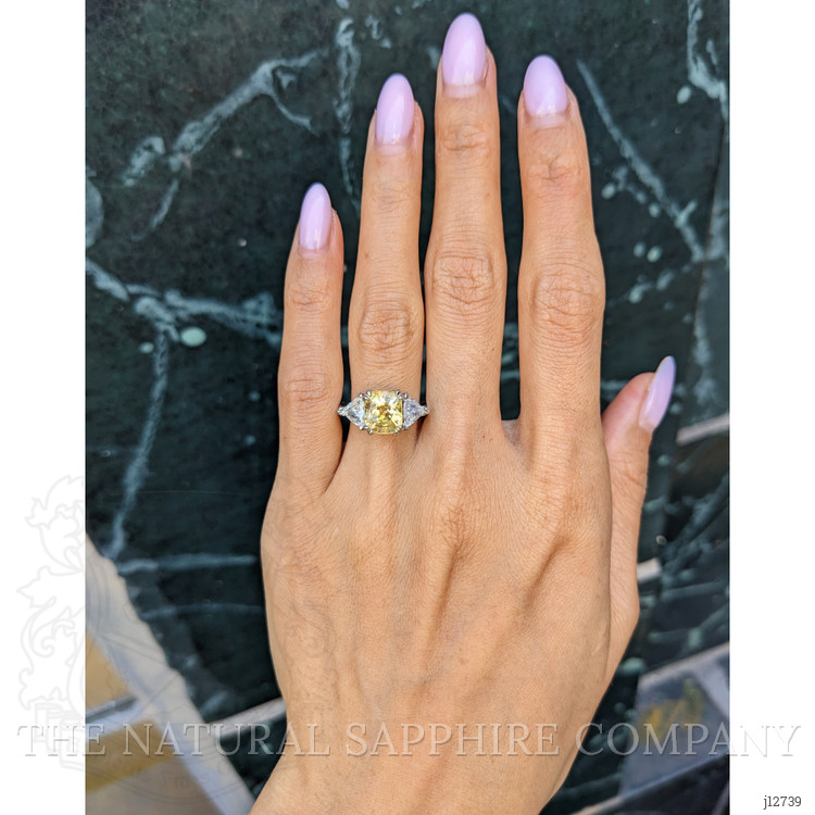 3.70 Ct. Yellow Sapphire and Natural Diamond Three Stone Ring, Platinum 950