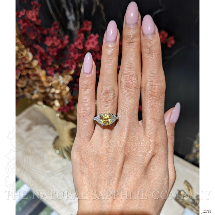 3.70 Ct. Yellow Sapphire and Natural Diamond Three Stone Ring, Platinum 950
