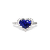 3.43 Ct. Blue Sapphire and Natural Diamond Pave Ring, 18K White Gold Video