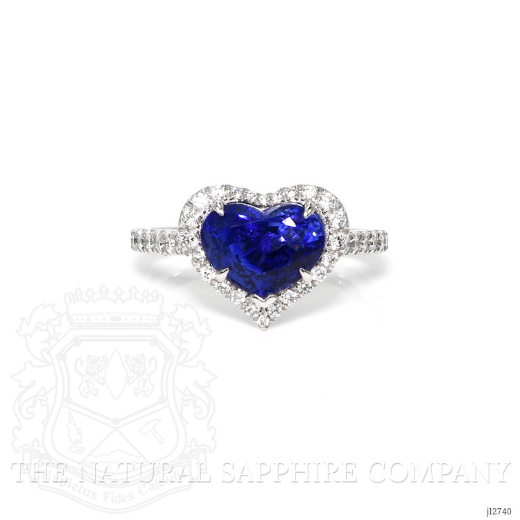 3.43 Ct. Blue Sapphire and Natural Diamond Pave Ring, 18K White Gold