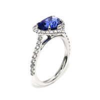 3.43 Ct. Blue Sapphire and Natural Diamond Pave Ring, 18K White Gold Image