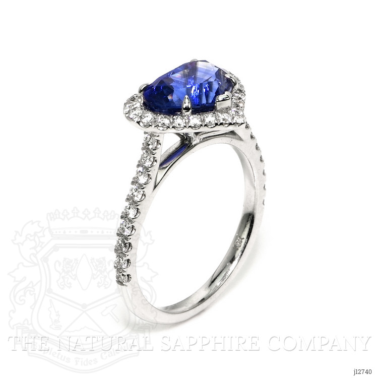 3.43 Ct. Blue Sapphire and Natural Diamond Pave Ring, 18K White Gold