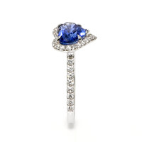 3.43 Ct. Blue Sapphire and Natural Diamond Pave Ring, 18K White Gold Image