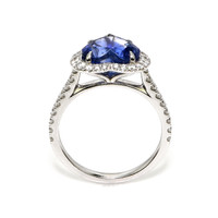 3.43 Ct. Blue Sapphire and Natural Diamond Pave Ring, 18K White Gold Image