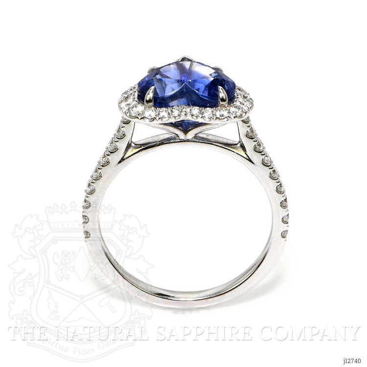 3.43 Ct. Blue Sapphire and Natural Diamond Pave Ring, 18K White Gold