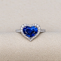 3.43 Ct. Blue Sapphire and Natural Diamond Pave Ring, 18K White Gold Life Style