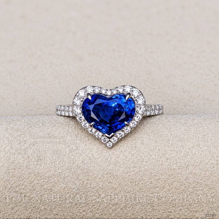 3.43 Ct. Blue Sapphire and Natural Diamond Pave Ring, 18K White Gold