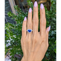 3.43 Ct. Blue Sapphire and Natural Diamond Pave Ring, 18K White Gold Life Style