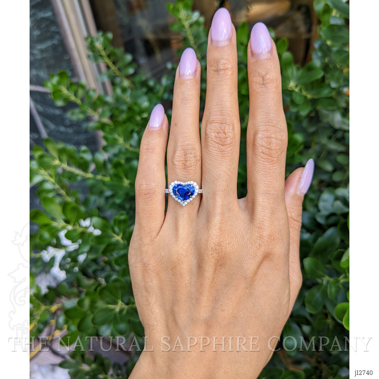 3.43 Ct. Blue Sapphire and Natural Diamond Pave Ring, 18K White Gold