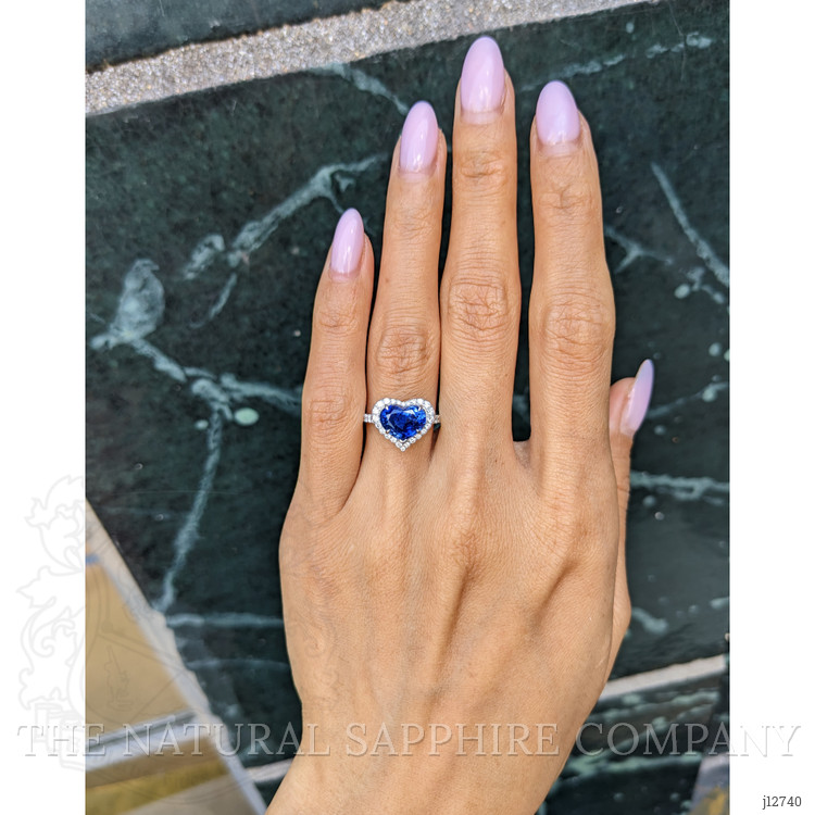 3.43 Ct. Blue Sapphire and Natural Diamond Pave Ring, 18K White Gold