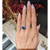 3.43 Ct. Blue Sapphire and Natural Diamond Pave Ring, 18K White Gold Life Style
