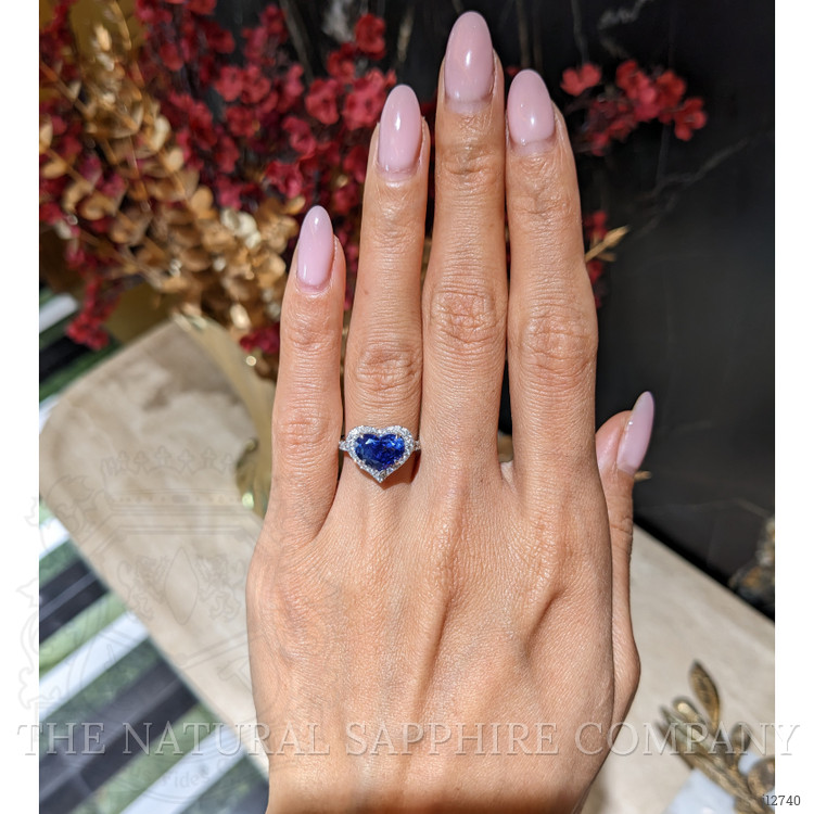 3.43 Ct. Blue Sapphire and Natural Diamond Pave Ring, 18K White Gold