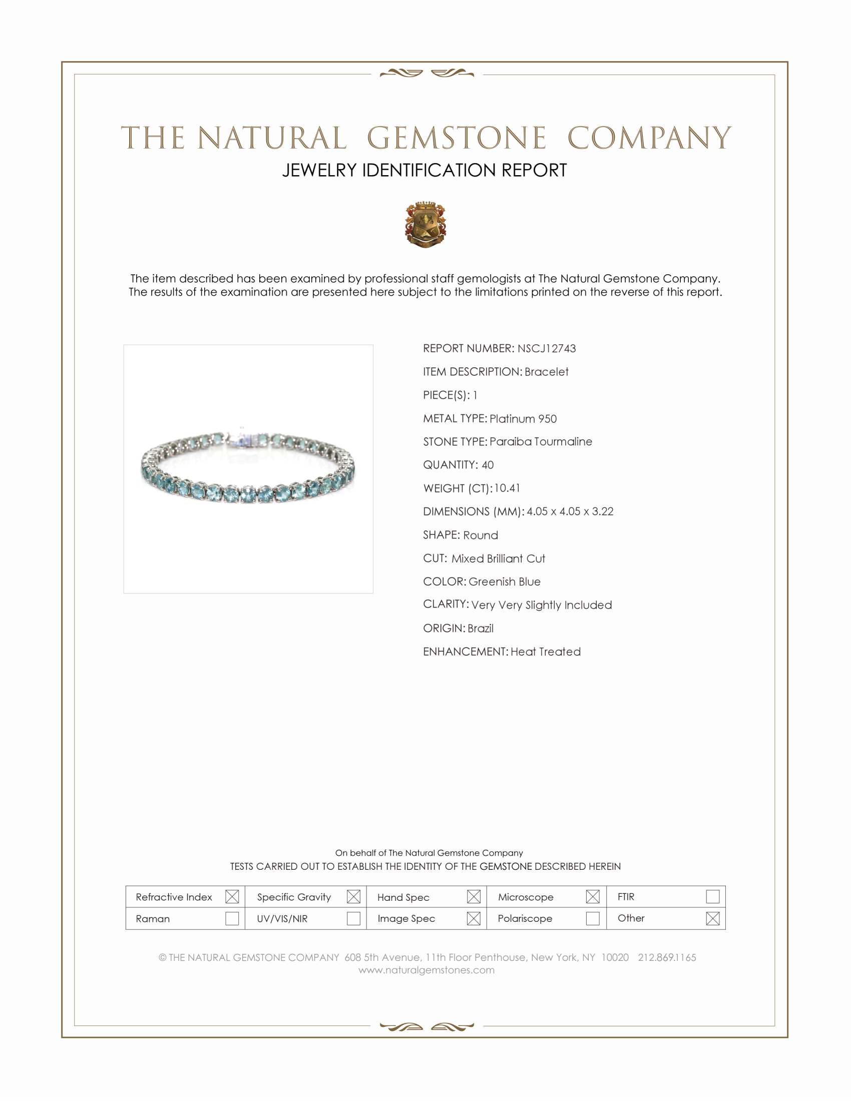 10.41 Ct.Tw. Greenish Blue Paraiba Tourmaline Tennis/Line Bracelet, Platinum 950