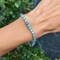 10.41 Ct.Tw.Total Carat Weight Greenish Blue Paraiba Tourmaline Tennis/Line Bracelet, Platinum 950 Life Style