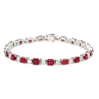 8.01&nbsp;Ct.Tw.Total Carat Weight Ruby and Natural Diamond Tennis/Line Bracelet, 18K White Gold Video