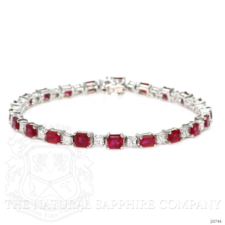 8.01 Ct.Tw. Ruby and Natural Diamond Tennis/Line Bracelet, 18K White Gold