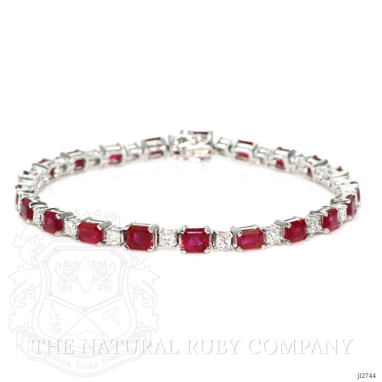 8.01 Ct.Tw. Ruby and Natural Diamond Tennis/Line Bracelet, 18K White Gold