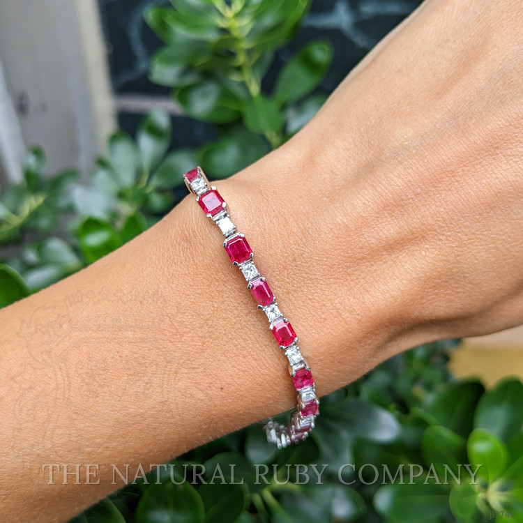 8.01 Ct.Tw. Ruby and Natural Diamond Tennis/Line Bracelet, 18K White Gold