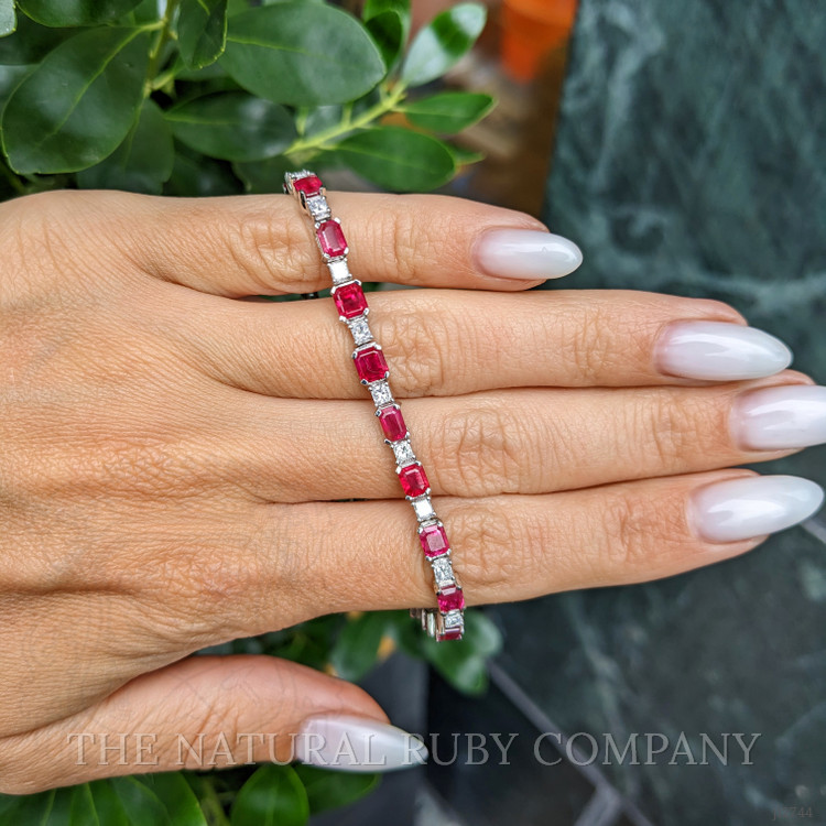 8.01 Ct.Tw. Ruby and Natural Diamond Tennis/Line Bracelet, 18K White Gold