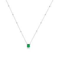 2.02 Ct. Emerald and Natural Diamond Solitaire Necklace, 14K White Gold Image