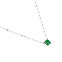 2.02 Ct. Emerald and Natural Diamond Solitaire Necklace, 14K White Gold Image