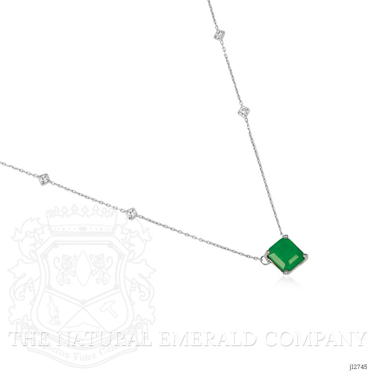 2.02 Ct. Emerald and Natural Diamond Solitaire Necklace, 14K White Gold