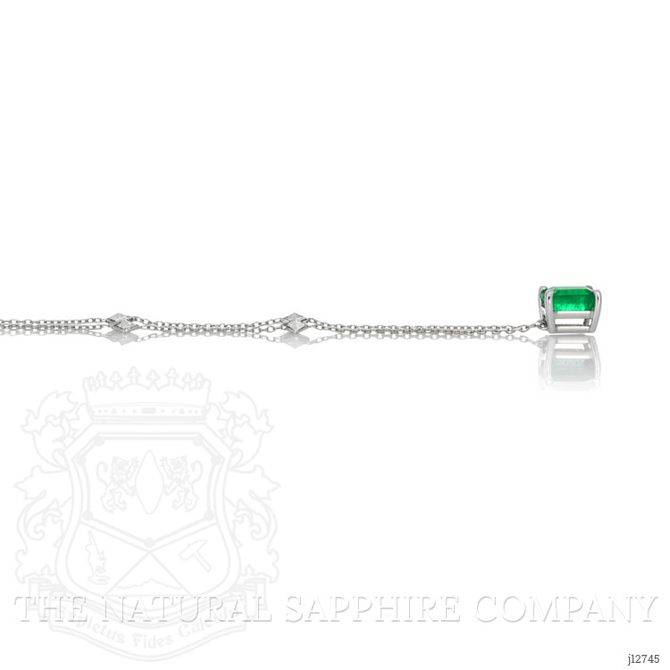 2.02 Ct. Emerald and Natural Diamond Solitaire Necklace, 14K White Gold