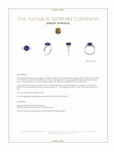 3.04 Ct. Blue Sapphire and Natural Diamond Three Stone Ring, Platinum 950 Appraisal