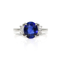 3.04 Ct. Blue Sapphire and Natural Diamond Three Stone Ring, Platinum 950 Video