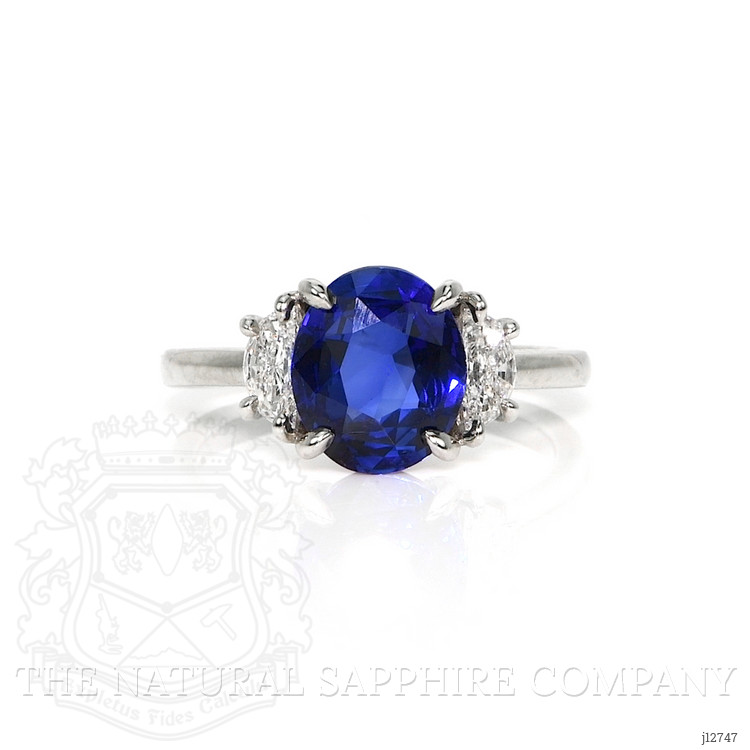 3.04 Ct. Blue Sapphire and Natural Diamond Three Stone Ring, Platinum 950