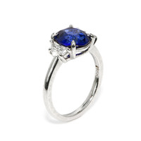 3.04 Ct. Blue Sapphire and Natural Diamond Three Stone Ring, Platinum 950 Image