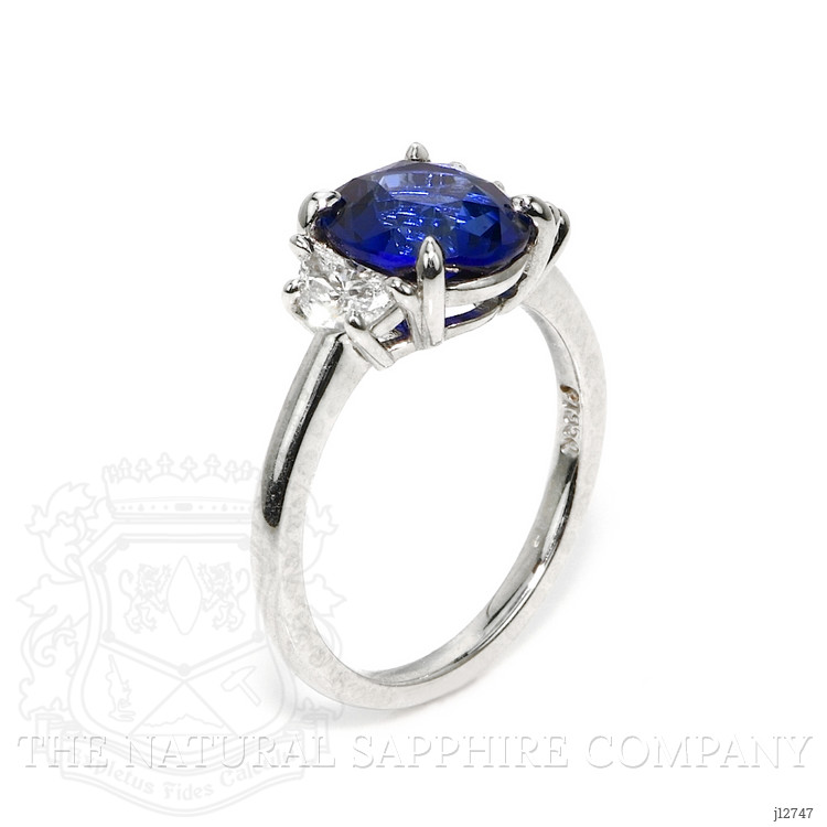 3.04 Ct. Blue Sapphire and Natural Diamond Three Stone Ring, Platinum 950