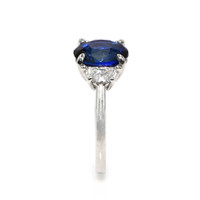3.04 Ct. Blue Sapphire and Natural Diamond Three Stone Ring, Platinum 950 Image