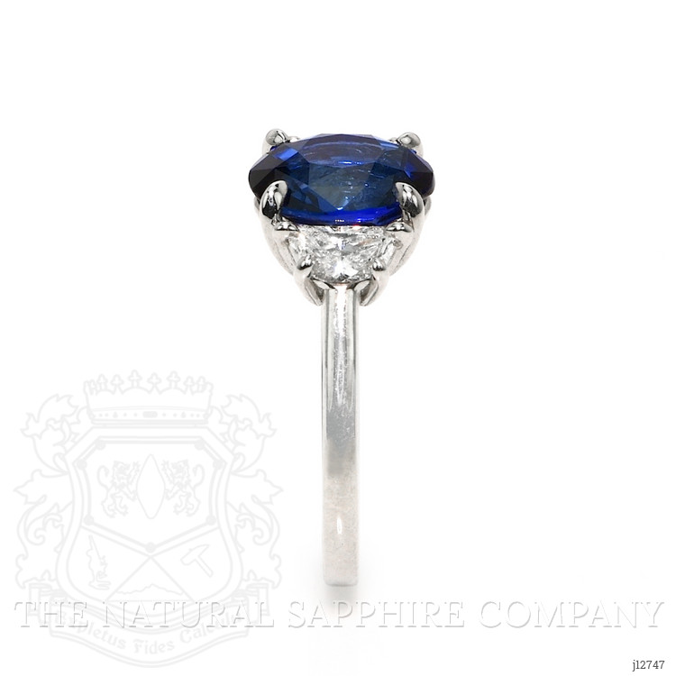 3.04 Ct. Blue Sapphire and Natural Diamond Three Stone Ring, Platinum 950