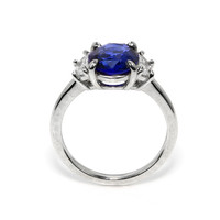 3.04 Ct. Blue Sapphire and Natural Diamond Three Stone Ring, Platinum 950 Image