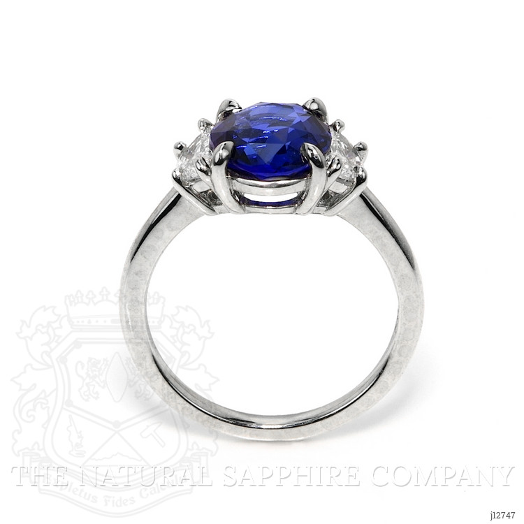 3.04 Ct. Blue Sapphire and Natural Diamond Three Stone Ring, Platinum 950