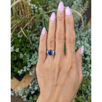 3.04 Ct. Blue Sapphire and Natural Diamond Three Stone Ring, Platinum 950 Life Style