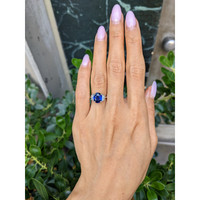 3.04 Ct. Blue Sapphire and Natural Diamond Three Stone Ring, Platinum 950 Life Style