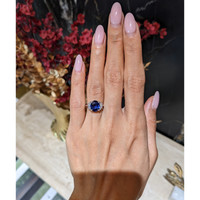 3.04 Ct. Blue Sapphire and Natural Diamond Three Stone Ring, Platinum 950 Life Style