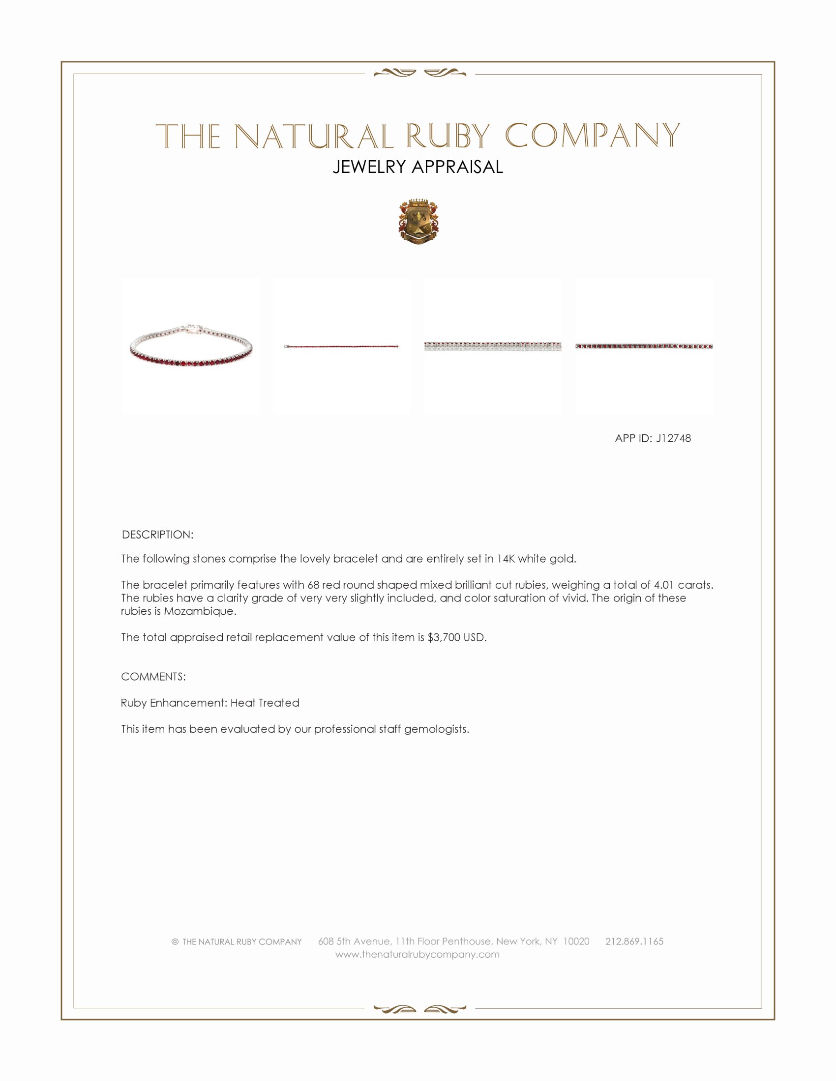 4.01 Ct.Tw. Ruby Tennis/Line Bracelet, 14K White Gold