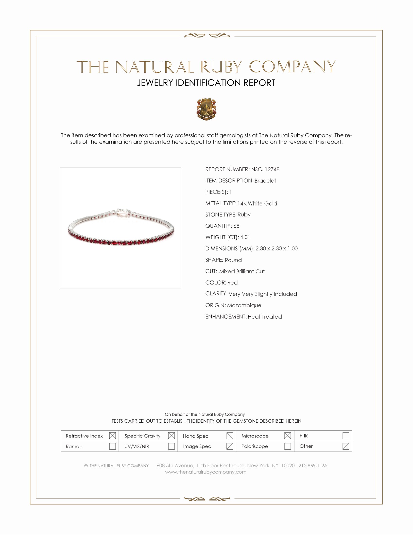 4.01 Ct.Tw. Ruby Tennis/Line Bracelet, 14K White Gold