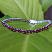 4.01&nbsp;Ct.Tw.Total Carat Weight Ruby Tennis/Line Bracelet, 14K White Gold Life Style