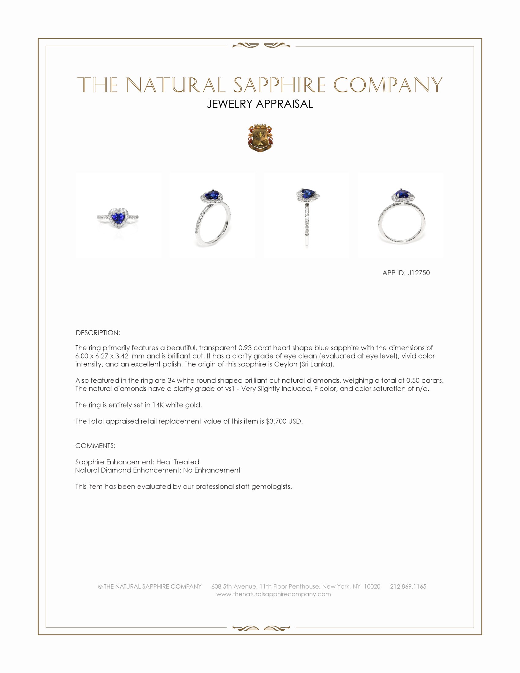 0.93 Ct. Blue Sapphire and Natural Diamond Pave Ring, 14K White Gold